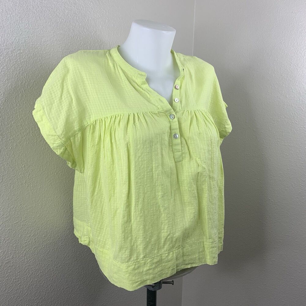 MOTHER Neon Yellow/green The Pop Your Top Street Lights Shirt Button Sz S